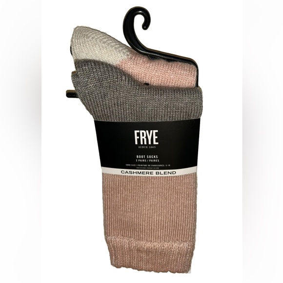 Frye Cashmere Blend Boot Crew Socks 2 Pair Women 5-10 Pink Gray White Ribbed $30 - Picture 10 of 10